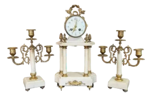 Victorian Clock Garniture with Candelabras, 1860s, Set of 3