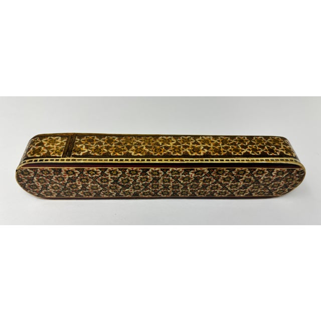 1940s Khatam Marquetry Qalamdan Pen Box With Hand-Painted Equestrian Miniature 1940s For Sale - Image 5 of 13