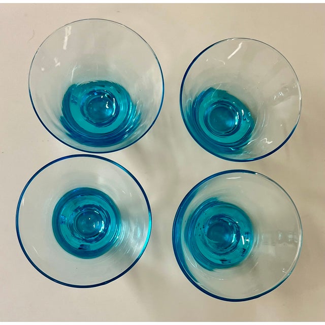 Vintage Handblown Capri Blue Stemless Weighted Cocktail Glasses- Set of 4 For Sale - Image 9 of 10