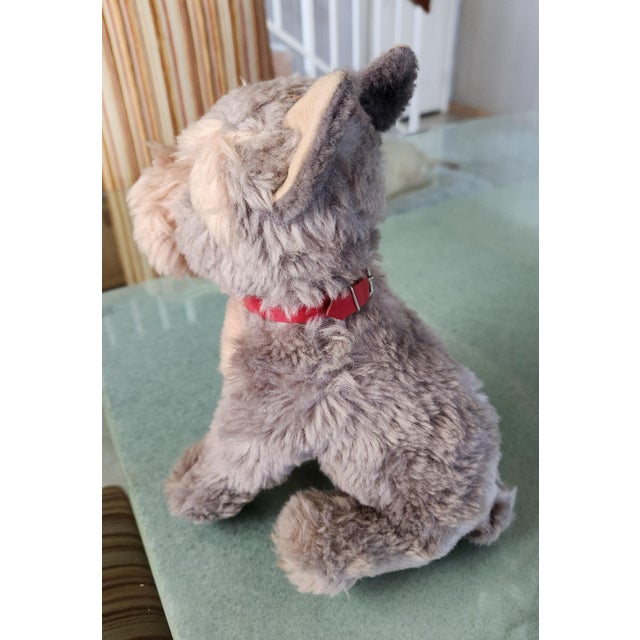 Early 1960s Mohair Plush Toy Schnauzer by Steiff Pristine Red Collar For Sale - Image 4 of 5