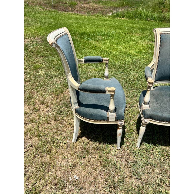 French 19th Century Louis XVI Painted Walnut Arm Chairs - Set of 2 For Sale - Image 9 of 12