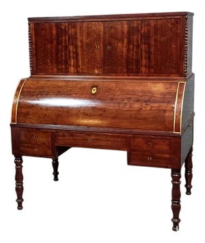 Antique Charles X Parisian Roll-Top Desk in Mottled Mahogany, 1820