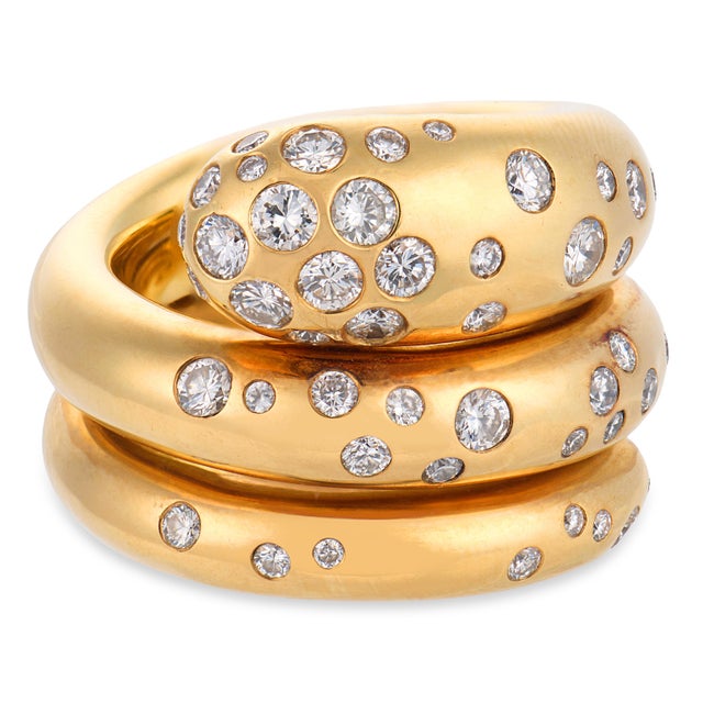 Contemporary Vintage 1.10 Carat Diamond 18k Yellow Gold Snake Wrap Ring, Size 6 For Sale - Image 3 of 6
