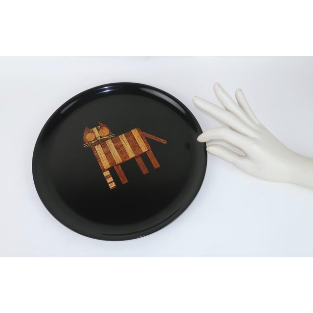 Couroc of California Inlaid Wood & Brass Cat Tray For Sale - Image 10 of 10