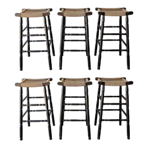 Vintage French Style Rush Seat Barstools - Set of 6