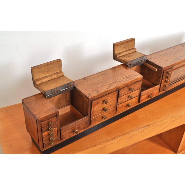 Wood Antique Haberdashery Chest of Drawers in Oak with Display Case, 1910s For Sale - Image 7 of 17