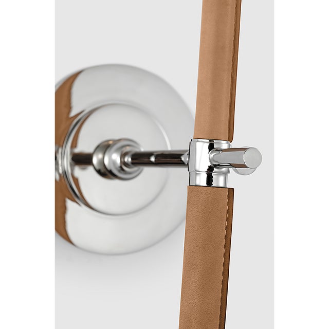 2020s Thomas O'Brien for Visual Comfort Signature Bryant Large Wrapped Tail Sconce in Polished Nickel and Natural Leather with Linen Shade For Sale - Image 5 of 7