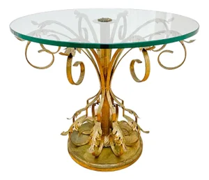 Mid 20th Century Hollywood Regency Italian Florentine Gilded Wrought Iron Side Table With Glass Top