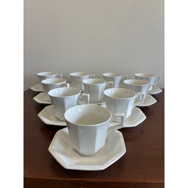 Mid-Century Modern Vintage Johnson Brothers Heritage White Ironstone Cups & Saucers — Set of 10 For Sale - Image 3 of 16