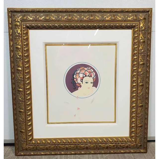 Art Deco 1970s Erté Signed Serigraph Pair – Yellow Turban Ap 60/60 & Rose Turban 264/300 Framed For Sale - Image 3 of 12