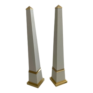 French Leather Wrapped Obelisks With Satin Bronze Details - A Pair