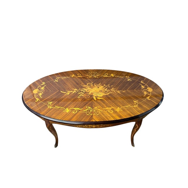 Italian Mid Century Inlaid Italian Oval Coffee Table For Sale - Image 3 of 10