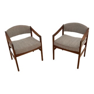 Midcentury Walnut Open Arm Chairs- A Pair For Sale
