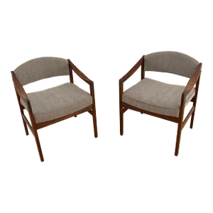 Midcentury Walnut Open Arm Chairs- A Pair