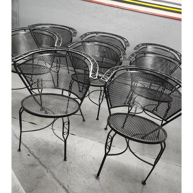 Russell Woodard Vintage Woodard Wrought Iron Outdoor Club Chairs - Set of 8 For Sale - Image 4 of 10