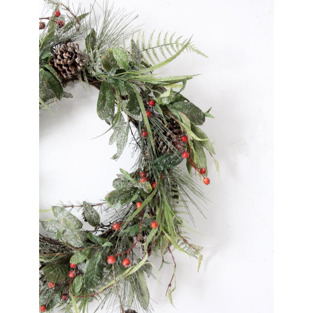 Green Vintage Christmas Wreath With Twig Frame and Frosted Greenery For Sale - Image 8 of 8