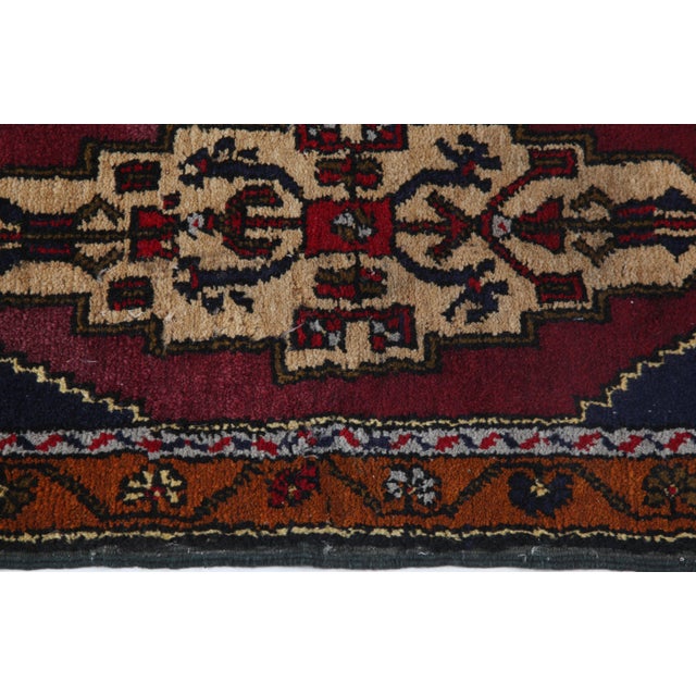 Vintage Turkish Rug – Red Medallion, Floral Borders, Hand-Knotted Wool -1' 5'' X 2' 9'' For Sale - Image 11 of 13
