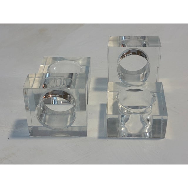 Glass 1980s Postmodern Clear Crystal Cube Napkin Rings – Set of 4 For Sale - Image 7 of 8