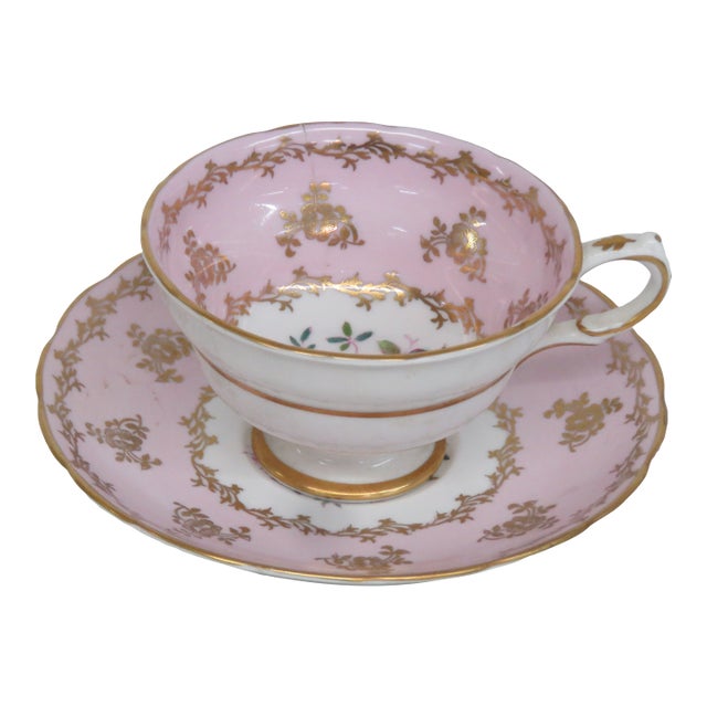 Grosvenor English Jackson Gosline Bone China Set of Tea Cup and Saucer 4658b For Sale