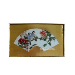 Fan Shape In Frame Embroidery Birds And Flowers Wall Hanging Art For Sale