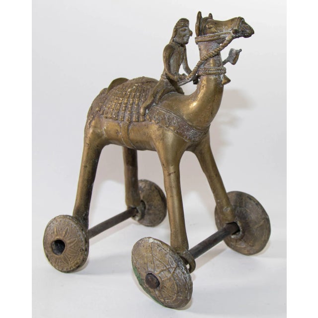 19th Century Antique Asian Bronze Large Camel Toy on Wheels 19th C. For Sale - Image 5 of 13