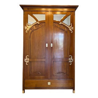Antique Art Nouveau Mirrored Wardrobe, 1890s For Sale