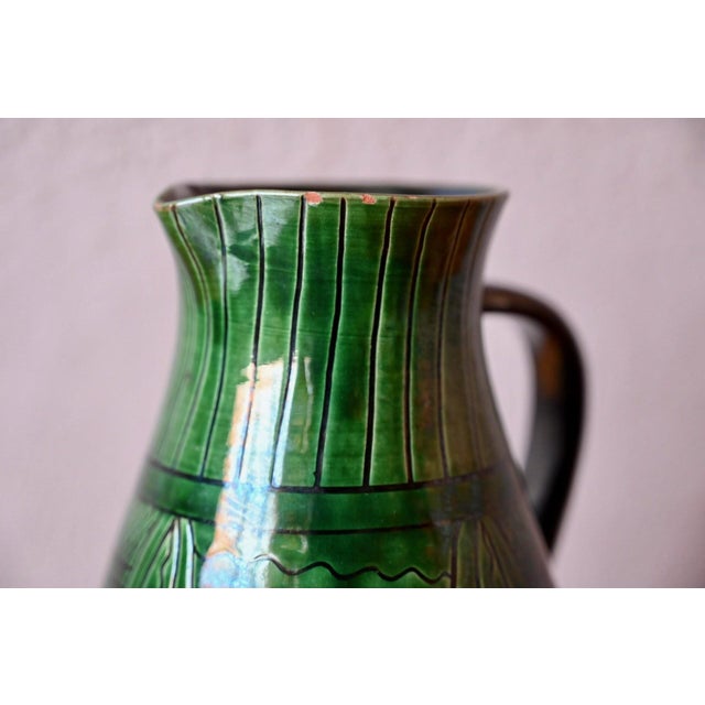 Ceramic 20th Century Bohemian Pitcher in Glazed Terracotta and Deep Green Sgraffito, 1950s For Sale - Image 7 of 9