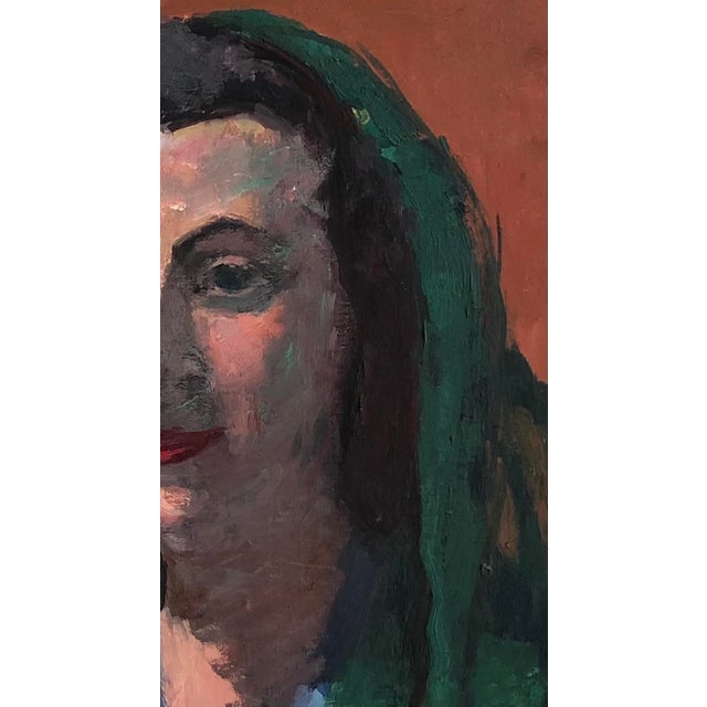 1940s Georges Dessouslavy, Portrait de Femme au Foulard Vert, 1943, Oil on Canvas, Framed For Sale - Image 5 of 10