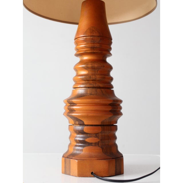 Mid 20th Century Mid Century Turned Mixed Wood Table Lamp With Woven Shade For Sale - Image 11 of 18