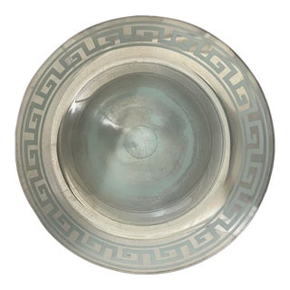 Stephen Schlanser 16'' Diameter Silver Glass Bowl Centerpiece Greek Key. Signed For Sale