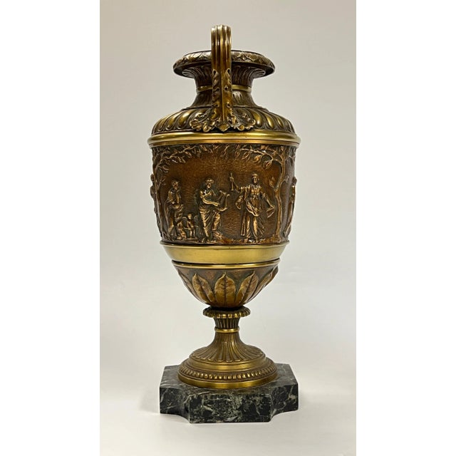 Bronze Antique Roman Neoclassical Patinated Bronze Vases - A Pair For Sale - Image 8 of 12