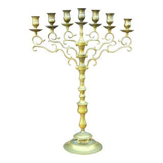Antique Heavy Brass Seven Branch Menorah or Candelabra For Sale