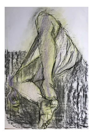 Angela Lyle "Man In Sarong" Contemporary Mixed Media on Paper 2019