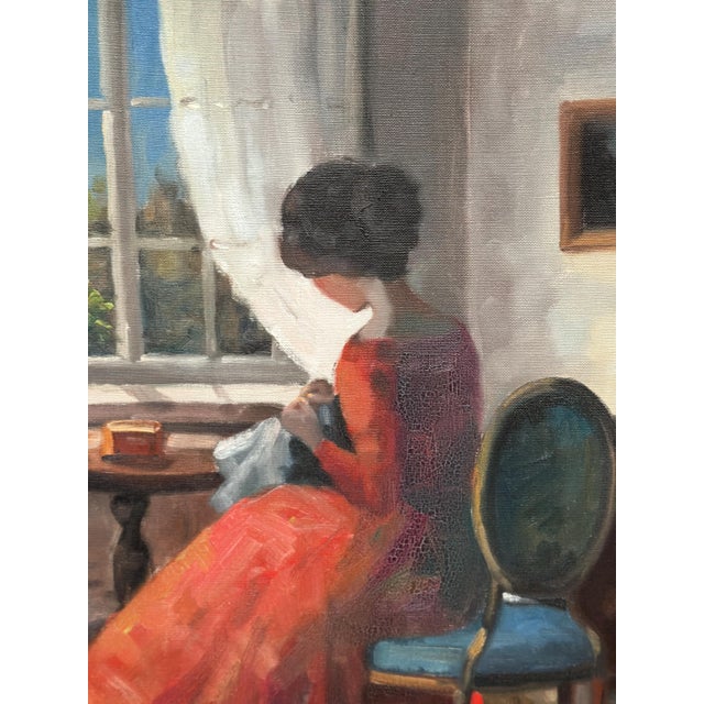 Mid-Century Modern Bente Berg, Interior Scene, 1950s, Oil Painting on Canvas, Framed For Sale - Image 3 of 13