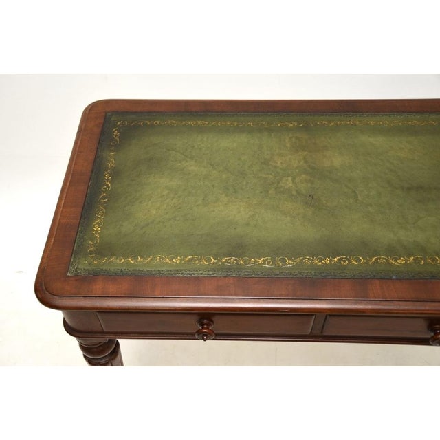 Wood Antique Victorian Leather Top Writing Table, 1860 For Sale - Image 7 of 10