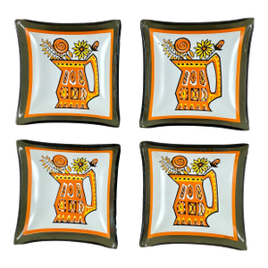Mid-Century Enameled Glass Tea Bag Holders, Set of Four