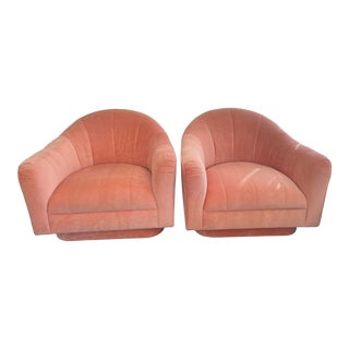 Mid 20th Century Peachy Pink Velvet Accent Chairs - a Pair For Sale