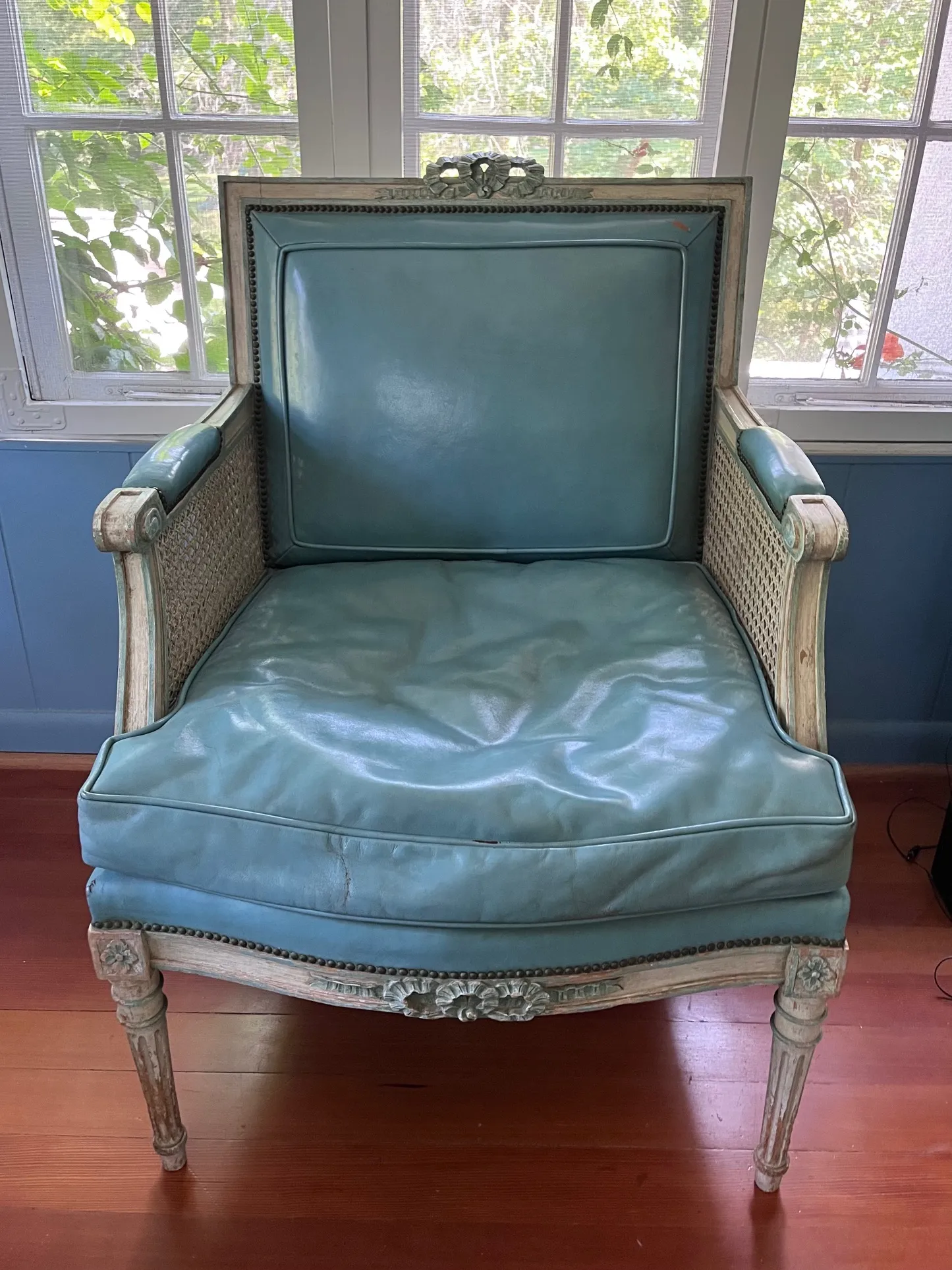 1960s Vintage French Provincial Cane Back Oversized Chair | Chairish
