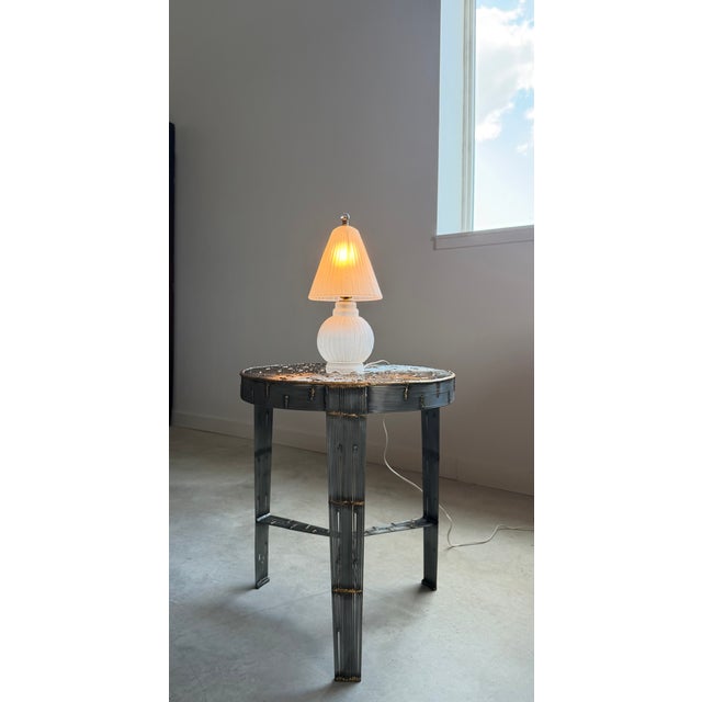 Glass 1920s Diminutive Frosted Glass Art Deco Table Lamp French Industrial / Machine Age For Sale - Image 7 of 11