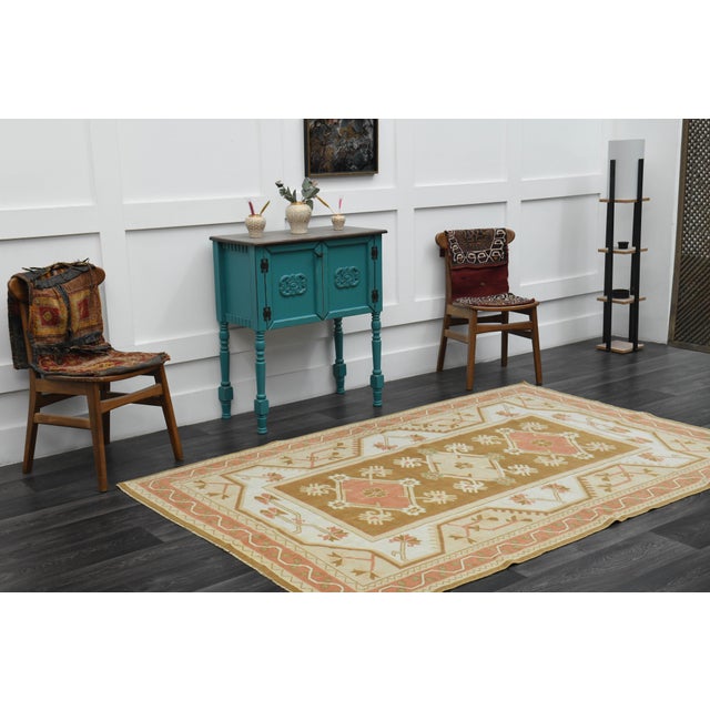 1970s Vintage Turkish Handmade Wool & Cotton Orange Area Rug For Sale - Image 9 of 11