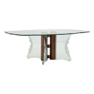 Vintage Postmodern Coffee Table with Corrugated Glass and Wooden Spheres, 1970s For Sale