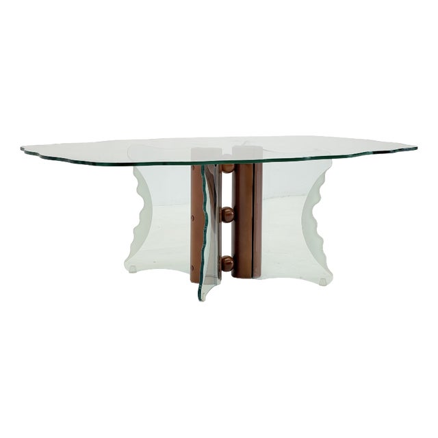 Vintage Postmodern Coffee Table with Corrugated Glass and Wooden Spheres, 1970s For Sale