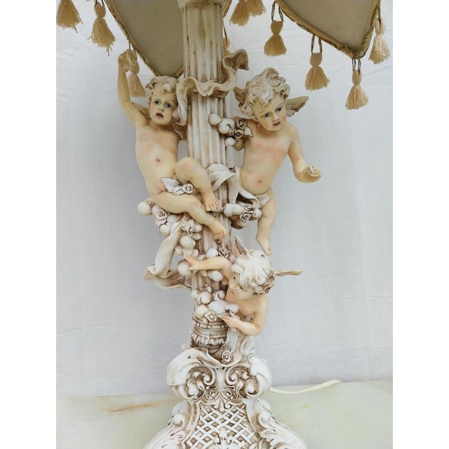 Ivory Vintage Cherub Table Lamp with Tulip Lamp Shade, 1980s For Sale - Image 8 of 13