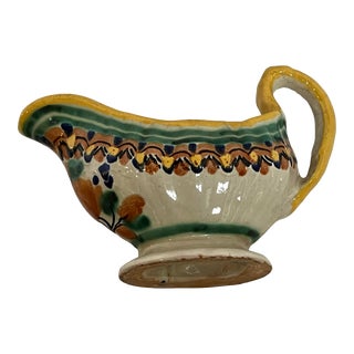 Vintage Mexico Spanish Mission Talavera Gravy Boat Pitcher For Sale