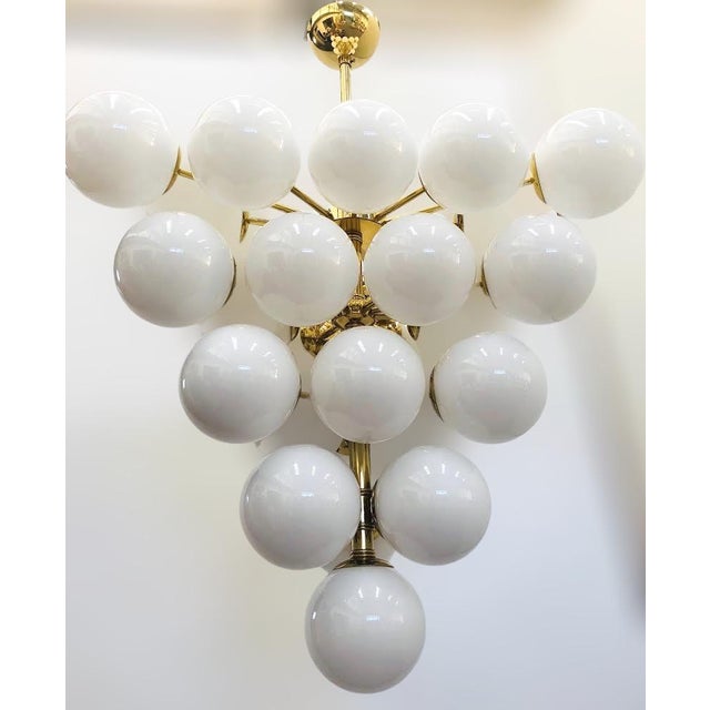 Italian 21st Century Italian Grappolo Polished Brass Glossy White Murano Glass Chandelier by Fabio LTD For Sale - Image 3 of 7
