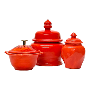 Vintage Red Ceramic Lidded Container Curation - Group of 3