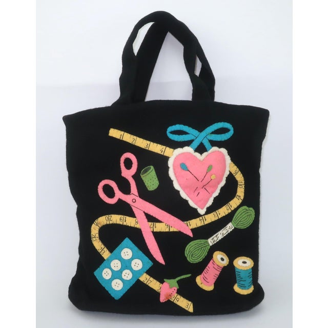 'Granny Chic' at its best! 1950's handmade felt tote handbag decorated with a sewing theme design including thread,...