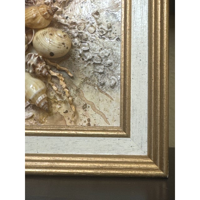 Abstract Mixed Media Coastal Shell & Sea Fan Framed Oil Painting For Sale In Houston - Image 6 of 12