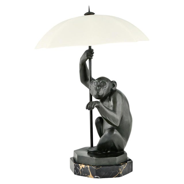 Art Deco Monkey with Umbrella Lamp by Max Le Verrier, 1927 For Sale - Image 6 of 13