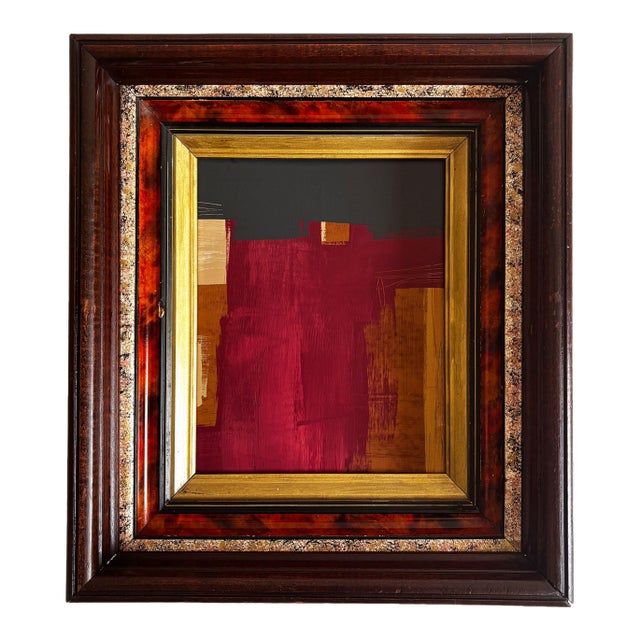 "Velvet Desire" Abstract Art in Antique Frame, Red Abstract Painting by JTS For Sale